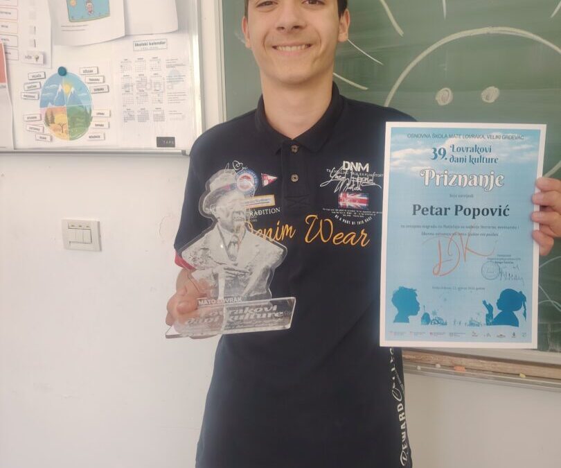 Učenik Petar Popović nagrađen na Lovrakovim danima kulture
